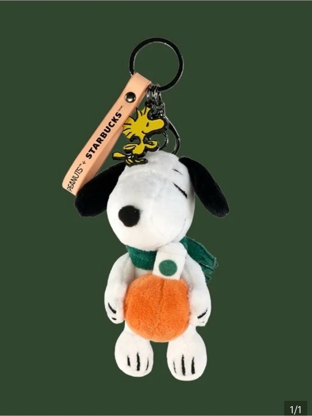 Starbucks Snoopy Plush Keychain with Orange Pumpkin and Green Scarf